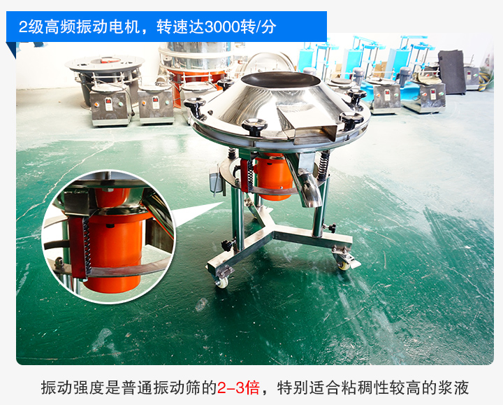 振動(dòng)頻率為50Hz，振幅不超過2毫米，振動(dòng)強(qiáng)度至少是別的振動(dòng)篩的2倍