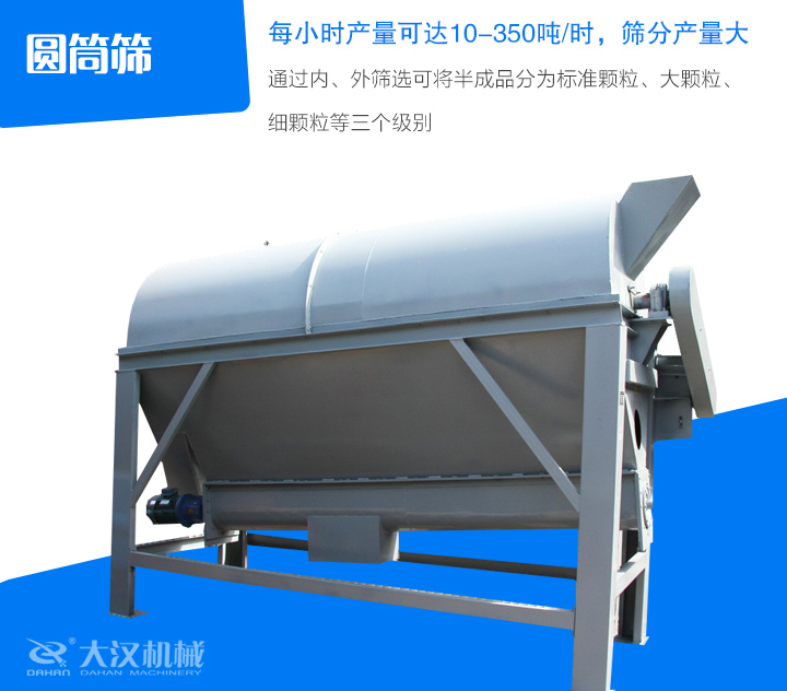 圓筒篩通過內(nèi)、外篩選可將半成品分為標(biāo)準(zhǔn)顆粒、大顆粒、 細(xì)顆粒等三個(gè)級別